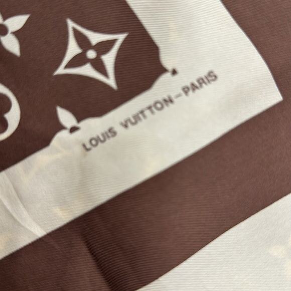 Louis Vuitton Monogram Brown and Cream Silk Scarf - Picture 9 of 10